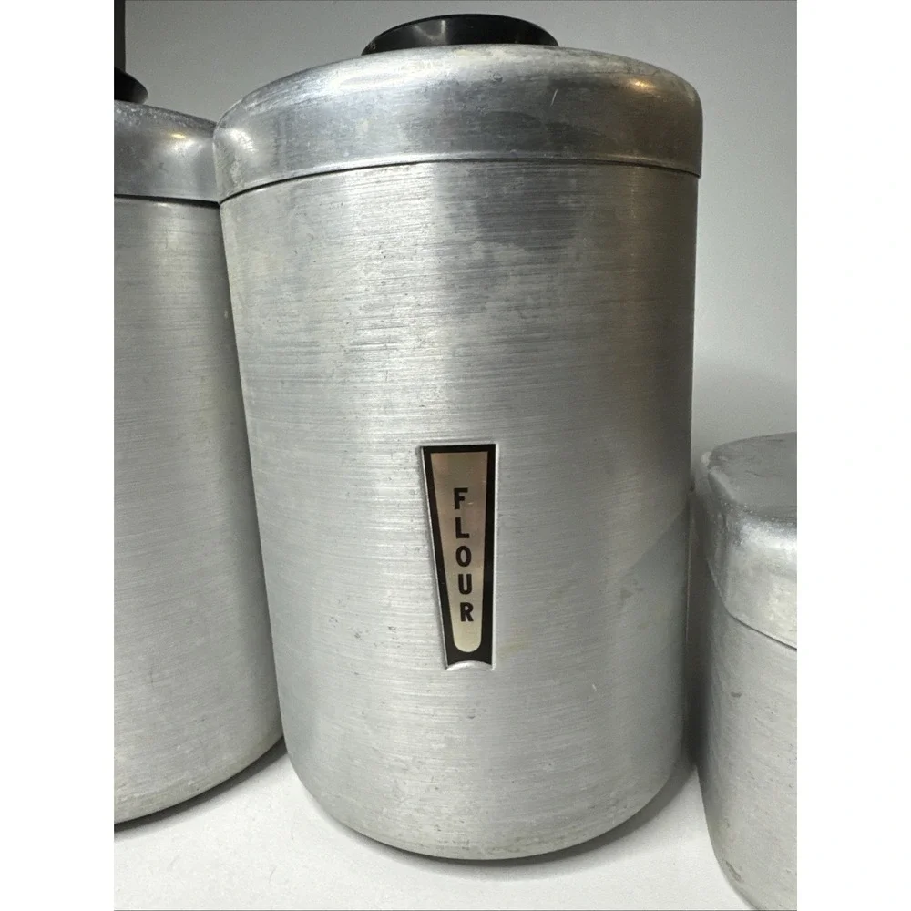 Vintage Set of (4) 1950s Kromex Aluminum Mid Century Canister Set Farm House